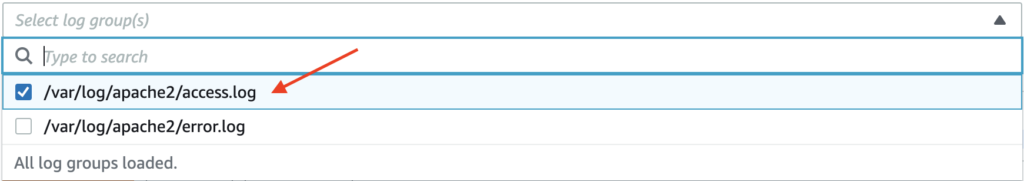 Search log group name