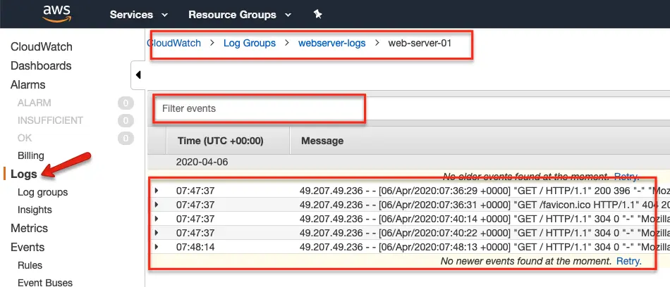 cloudwatch ec2 application logs